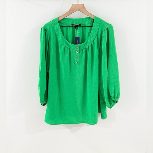 NWT Adrienne Vittadini Ballon Sleeve Blouse Green Size 2X - Picture 1 of 5